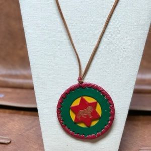 Leather Rastafarian Lion of Judah pendant necklace